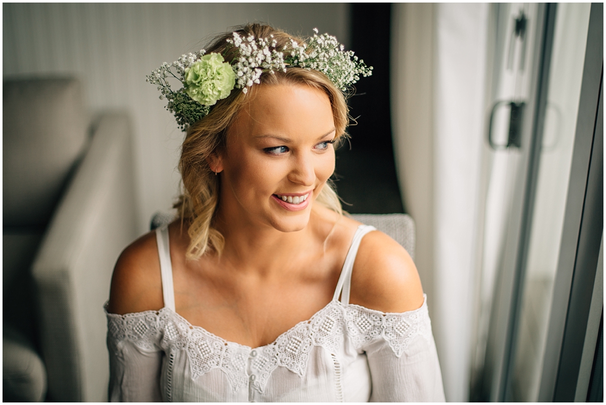 Bride wears flower crown at Queenstown elopement