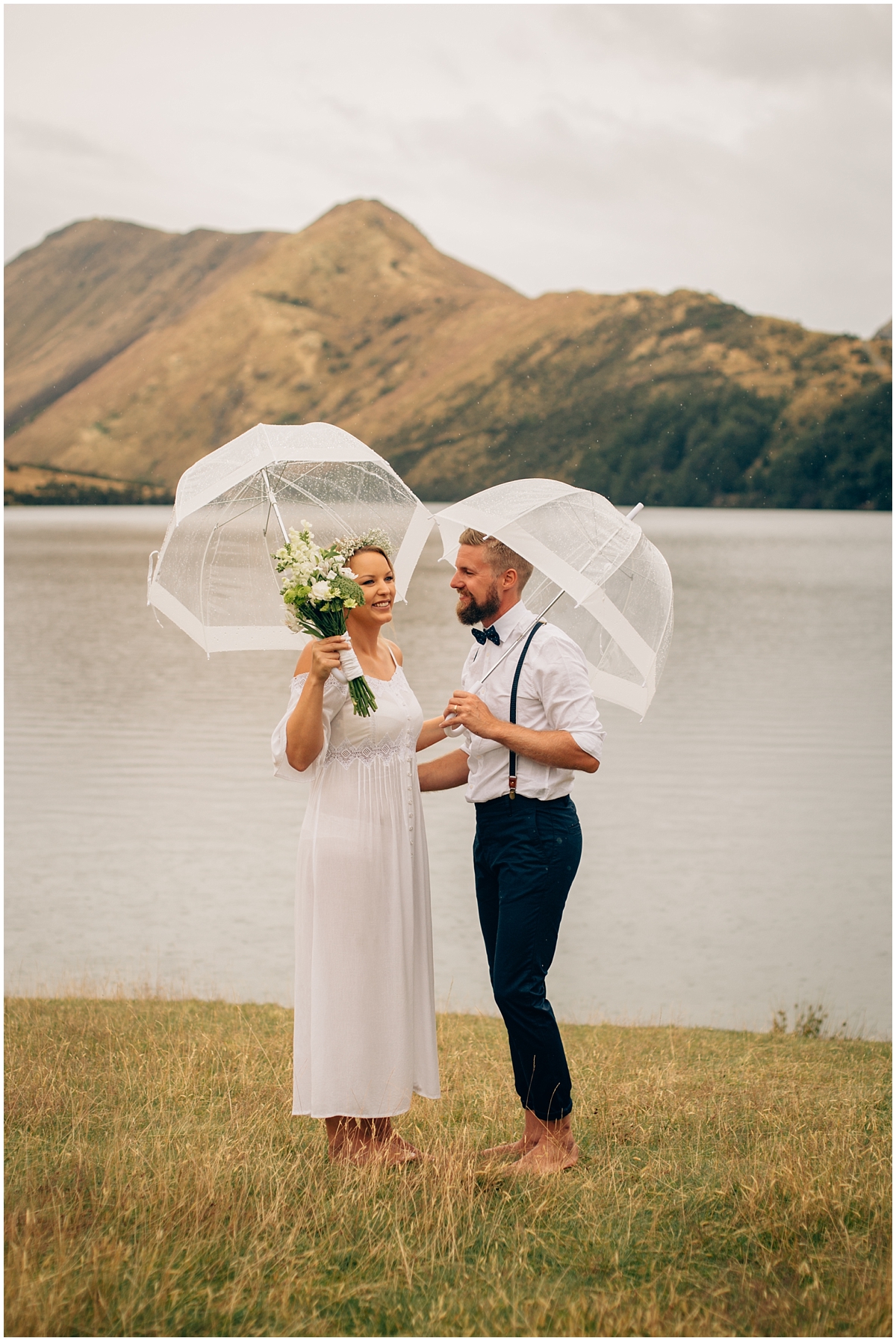 Bride and groom at Moke Lake elopement